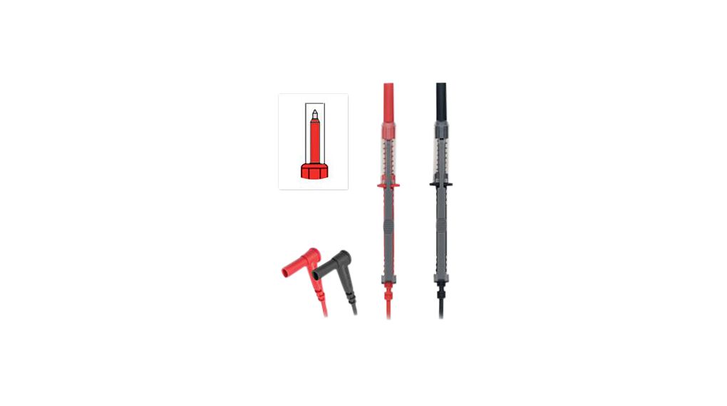 Testkabelsats, Sondspets, 4 mm / Banankontakt, 4 mm, 90°, 1.5m, Svart, röd